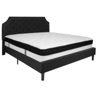 Flash Furniture SL-BMF-8-GG Brighton King Size Tufted Upholstered Platform Bed in Black Fabric with Memory Foam Mattress